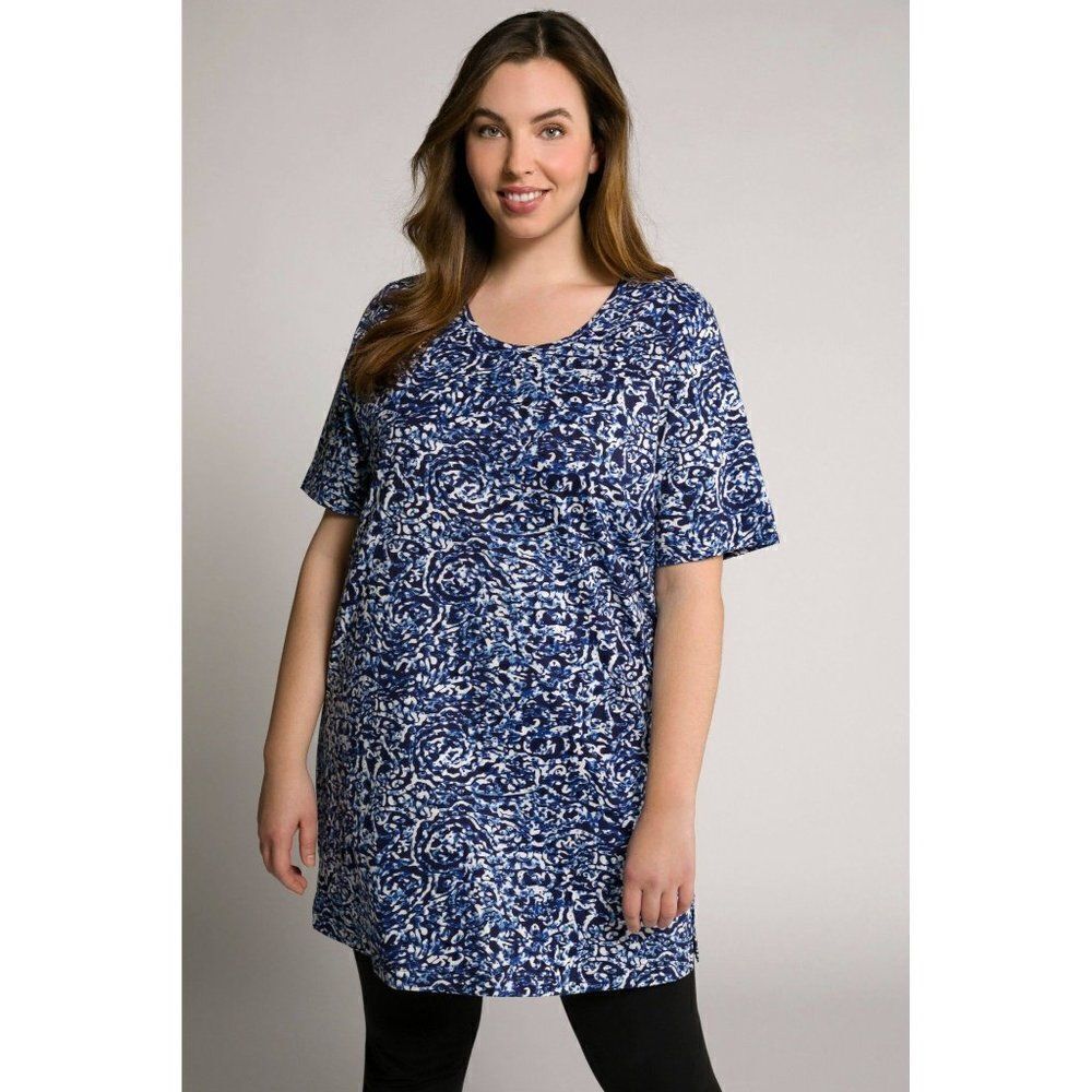 Ulla Popken Graphic Tie Dye Round Neck Look Tunic Navy Multi Size 12/14 Casual